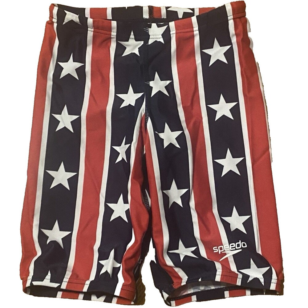 SPEEDO Boys 5 Jammer Swim Suit Shorts Red White Blue Star USA Patriotic Trunks